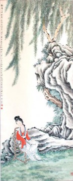 Arte Tradicional Chino Painting - Señora bajo los sauces Zhang Cuiying chino tradicional